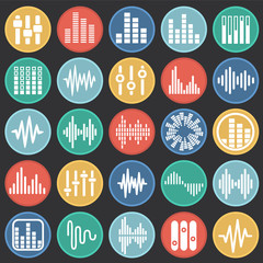 Poster - Equalizer icons set on color circles black background for graphic and web design, Modern simple vector sign. Internet concept. Trendy symbol for website design web button or mobile app