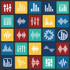 Poster - Equalizer icons set on color squares background for graphic and web design, Modern simple vector sign. Internet concept. Trendy symbol for website design web button or mobile app
