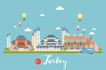 Turkey Travel Landscapes Vector Illustration