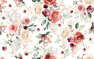 seamless pattern with flowers and leaves. hand drawn background. floral pattern for wallpaper or fab