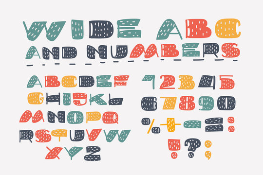 Font alphabet. Wide ABC Letter and numbers.
