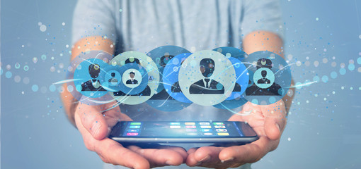 Poster - Man holding a Professional contact network concept 3d rendering
