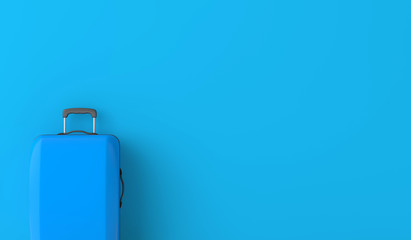 Blue travel suitcase against a blue background. 3D Rendering