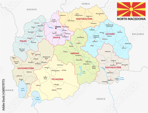 Fototapeta na szkło north macedonia administrative and political vector map with flag