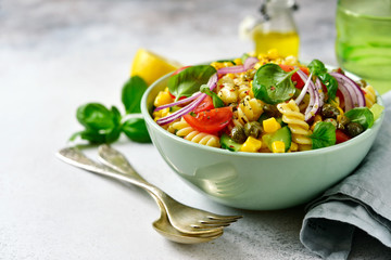 Wall Mural - Vegetarian pasta salad in a bowl.