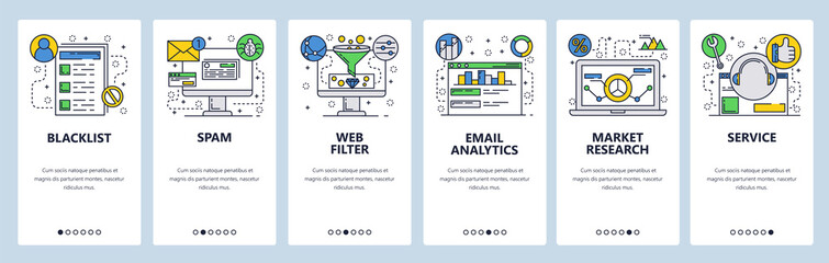 Poster - web site onboarding screens. web services, spam, email analyrics and filtering. market research. men