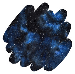 blue and black night sky with stars. cosmic background. hand drawn cosmos illustration. watercolor b