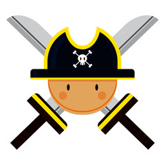 Sticker - Cartoon Pirate Captain with Crossed Sword Illustration