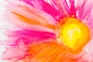 Poster - Top view of watercolor flower with pink and orange leaves on white background