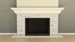 3D render of a fireplace with a marble base and mantle