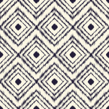 Monochrome Dyed Effect Tribal Diamond Pattern Inspired By Japanese Traditional Minimalist Designs And Ikat Dyeing Technique.