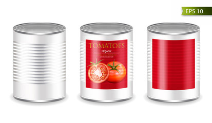 Canned metallic set Vector realistic mock up. Product placement. 3d detailed illustrations