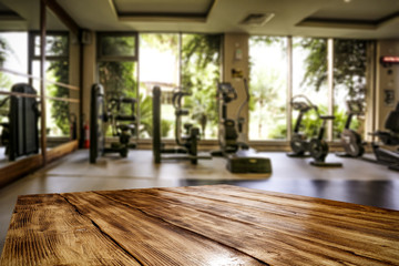 desk of free space and gym interior 