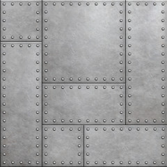 Canvas Print - armor plates with rivets as seamless metal background 3d illustration