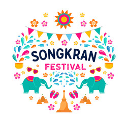 Wall Mural - Songkran - water festival in Thailand. Thai new year national holiday. Colorful vector banner and background