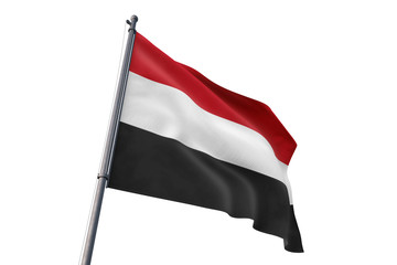 Yemen flag waving isolated white background 3D illustration