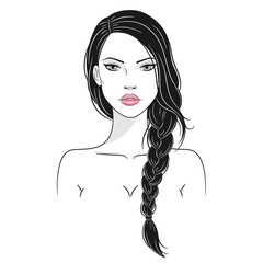 Vector illustration of a beautiful young woman with long hair