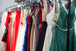 Rack with a multi-colored evening dresses.