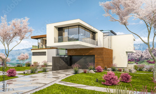 3d Rendering Of Modern Cozy House By The River With Garage Fresh