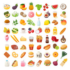 set of colorful food icons. bakery, dairy food, fruit and vegetables. desserts fast food and pasta i