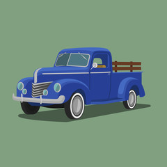 Wall Mural - Old retro pickup truck vector illustration. Vintage transport vehicle