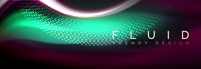 Fluid color neon wave lines background, neon liquid color futuristic paint template