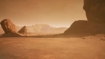 Wall Mural - panoramic landscape on the surface of mars. realistic cinematic animation.