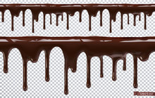 Dripping Chocolate. Melt Drip. 3d Realistic Vector, Seamless Pattern