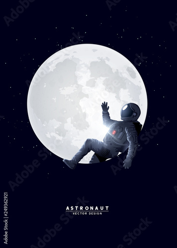 Fotografía A spaceman astronaut relaxing on the moon. Vector illustration.