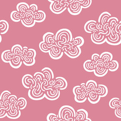 Canvas Print - Hand Drawn Pattern. Cute Clouds Background. Endless Vector.