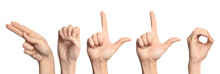 Woman Showing Word Hello On White Background. Sign Language