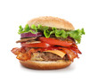 © New Africa - Tasty burger with bacon on white background