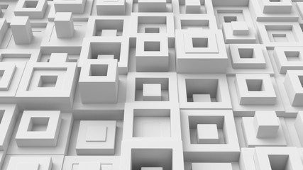 Poster - Abstract bright background with simple shapes at random height. Low contrast 3d render of simple geometry forms...