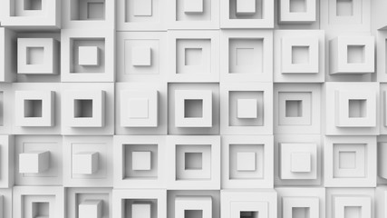 Poster - Abstract bright background with simple shapes at random height. Low contrast 3d render of simple geometry forms...