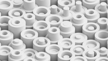 Poster - Abstract bright background with simple shapes at random height. Low contrast 3d render of simple geometry forms...