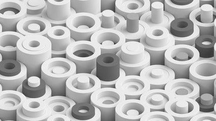 Poster - Abstract bright background with simple shapes at random height. Low contrast 3d render of simple geometry forms...