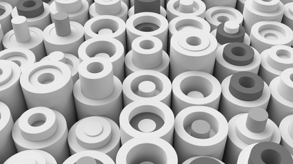 Poster - Abstract bright background with simple shapes at random height. Low contrast 3d render of simple geometry forms...