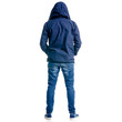 © Kabardins photo - A man in jeans and jacket hood standing looking on white background isolation, back view
