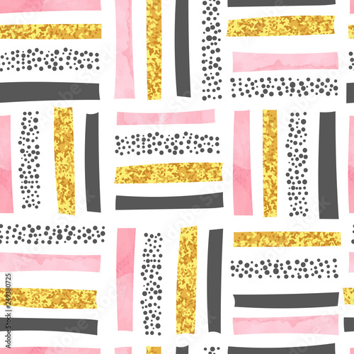Vector seamless abstract pattern with hand drawn stripes.