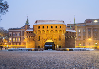 Wall Mural - view from square to gate to the old palace in Krakow in Poland