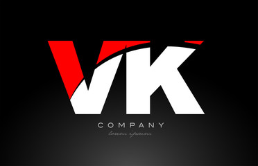 red white color letter combination vk v k alphabet for logo icon design