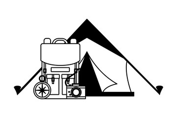 Poster - tent backpack camera compass camping