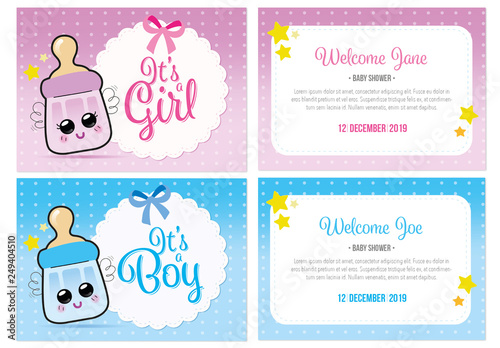 Baby Shower Card Layout With Illustrations Buy This Stock Template