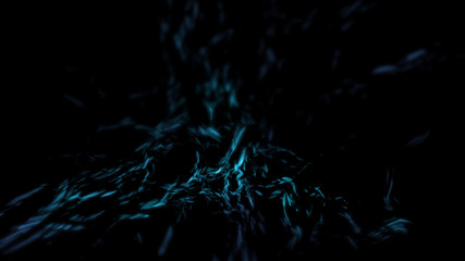 Poster - 3D Rendering of abstract futuristic polygonal geometry shape with glowing led blue color laser beam isolated on black techno background. For use with technology, high performance concept, dark web