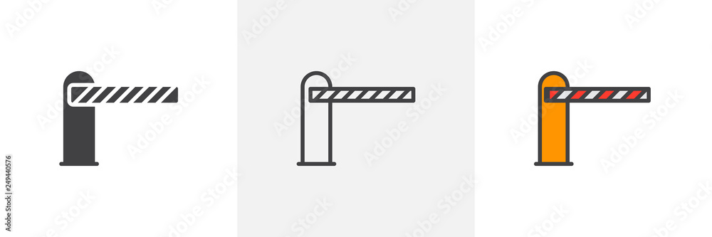 Automatic car barrier icon. Line, glyph and filled outline colorful version, Parking barrier outline and filled vector sign. Symbol, logo illustration. Different style icons set. Pixel perfect vector - obrazy, fototapety, plakaty 