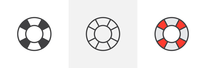 Poster - Lifebuoy ring icon. Line, glyph and filled outline colorful version, Life buoy outline and filled vector sign. Symbol, logo illustration. Different style icons set. Pixel perfect vector graphics