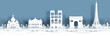 Panorama view of Paris, France skyline with world famous landmarks in paper cut style vector illustration