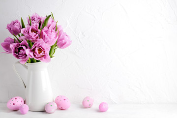 Canvas Print - Tulip flower and easter eggs