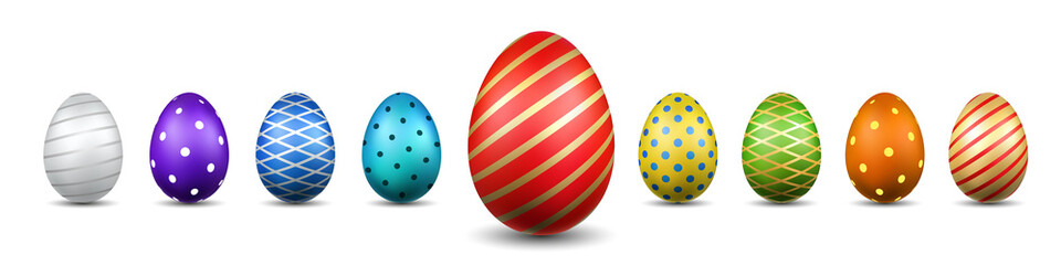 Wall Mural - easter egg 3d icons. color eggs set isolated white background. geometric design texture. decoration 
