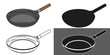 A set of frying pan. Skillet in a different styles. Vector illustration.